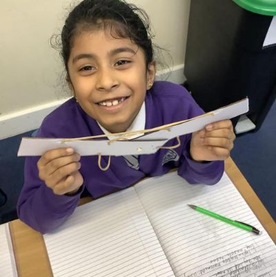 In our science, we made a cardboard version of some muscles. When one is relaxed, the other is contracted.